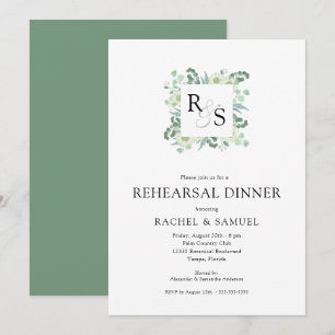 Mongram Greenery Hochzeit Probe Dinner Einladung