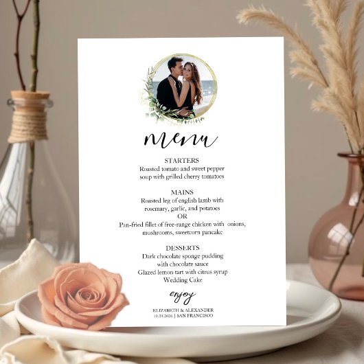 Mongram Greenery Wreaths Eucalyptus Wedding Menu Einladung