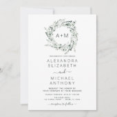 Mongram Grüne Grüne Einladung zur Hochzeit (Vorderseite)