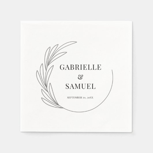 Mongram Halbkranz Minimal Hochzeitbride & Groom Serviette (Vorderseite)