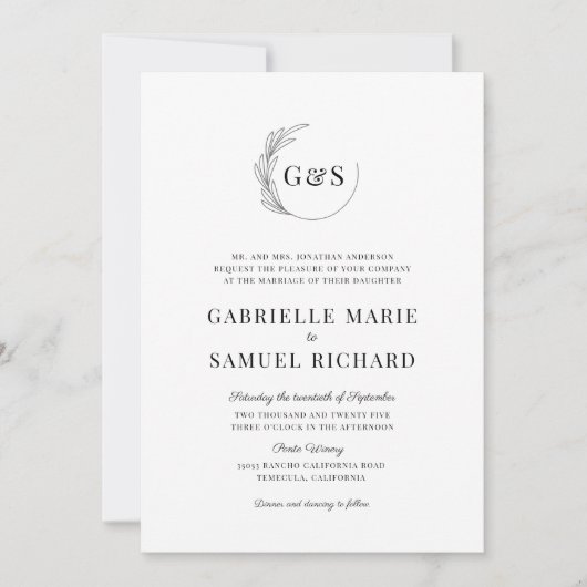 Mongram Halbschaden-Minimal Hochzeit Einladung (Vorderseite)