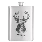 Mongram Hirsch-Kopf mit Geweih-Rotwild Flachmann (Vorderseite)