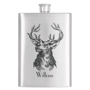 Mongram Hirsch-Kopf mit Geweih-Rotwild Flachmann