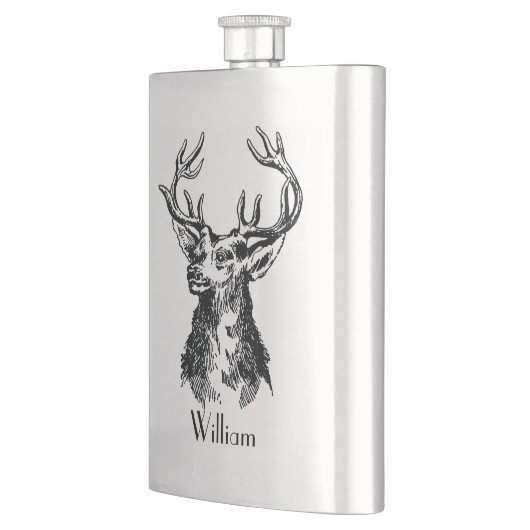 Mongram Hirsch-Kopf mit Geweih-Rotwild Flachmann (Links)