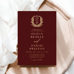 Mongram-Hochzeit des Burgundy Gold Foil Wappen Folieneinladung