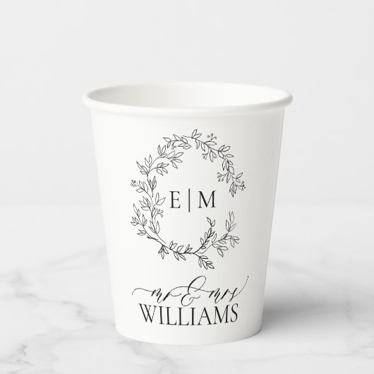 Mongram Hochzeit des modernen Wappen Pappbecher (Rückseite)