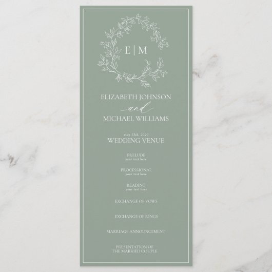 Mongram Hochzeitstich für das moderne Wappen mit g Programm (Vorderseite)