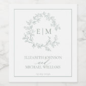 Mongram Hochzeitstich für das moderne Wappen mit g Weinetikett (Einzelnes Label)