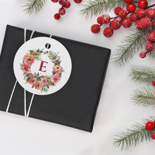 Mongram Holiday Season Pink Joy Wreath Botanisch Geschenkanhänger