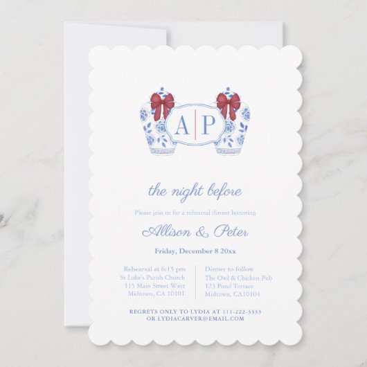 Mongram Holidays Hochzeit Probe Dinner Einladung (Vorderseite)