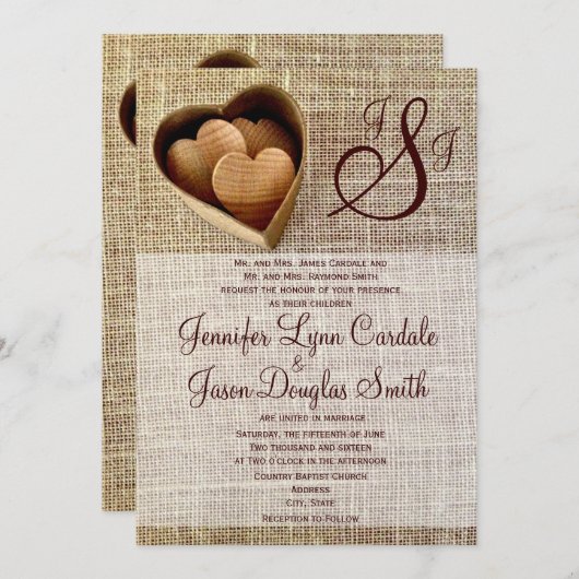 Mongram Holzwurzerhörung Einladung (Vorne/Hinten)