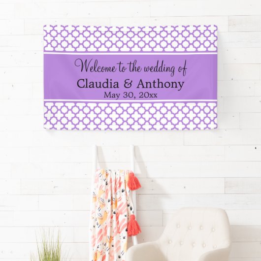 Mongram Lavender Quatrefolienmuster Hochzeit Banner (Insitu)