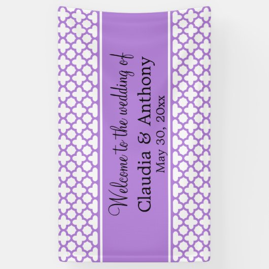 Mongram Lavender Quatrefolienmuster Hochzeit Banner (Vertikal)