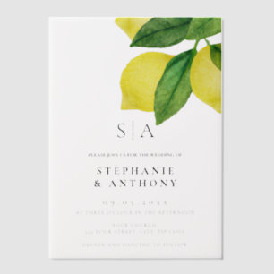 Mongram Lemon Citrus Branch Wedding Pergament Einladungen