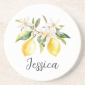 Mongram Lemon Frucht White Blume Tree Branch Getränkeuntersetzer (Vorne)