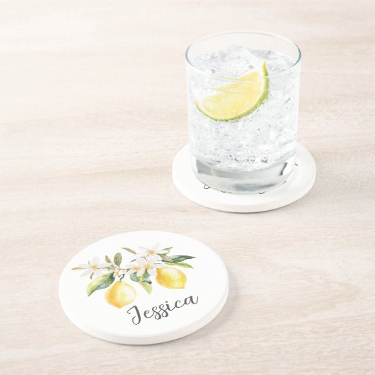 Mongram Lemon Frucht White Blume Tree Branch Getränkeuntersetzer (Seite)