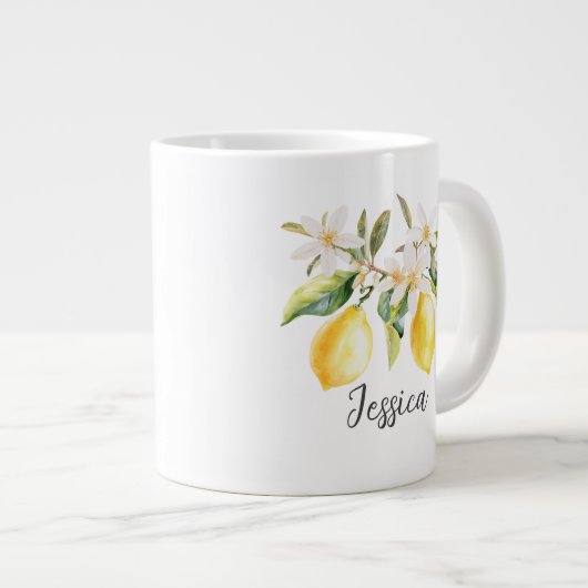 Mongram Lemon Frucht White Blume Tree Branch Jumbo-Tasse (Vorderseite Rechts)