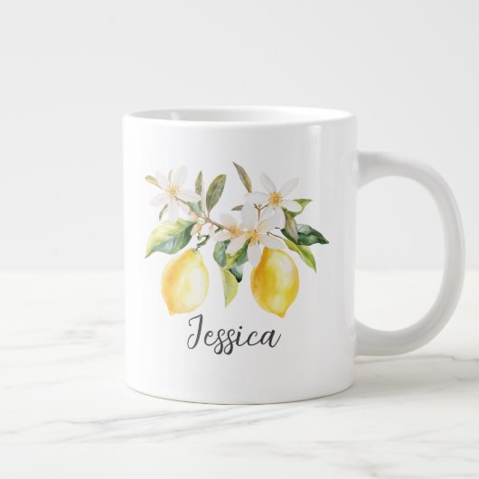 Mongram Lemon Frucht White Blume Tree Branch Jumbo-Tasse (Rechts)