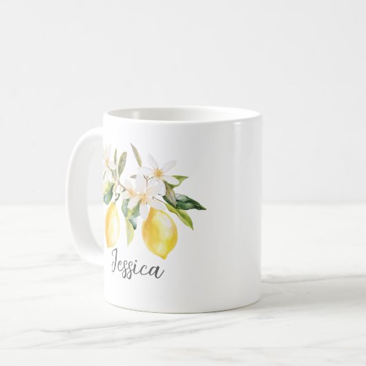 Mongram Lemon Frucht White Blume Tree Branch Kaffeetasse (Vorderseite Links)