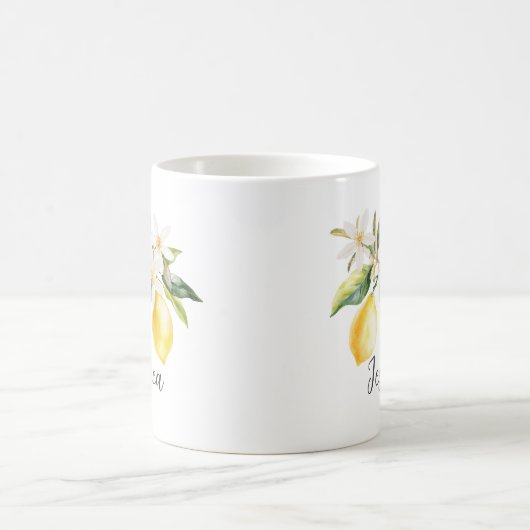 Mongram Lemon Frucht White Blume Tree Branch Kaffeetasse (Mittel)