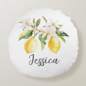 Mongram Lemon Frucht White Blume Tree Branch Rundes Kissen (Vorderseite)