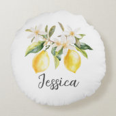 Mongram Lemon Frucht White Blume Tree Branch Rundes Kissen (Rückseite)