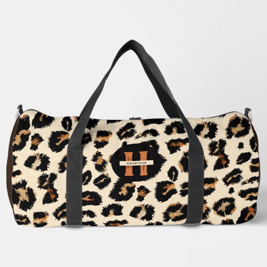 Mongram Leopard-Skin-Muster, moderner Tierstil Duffle Bag (Vorderseite)