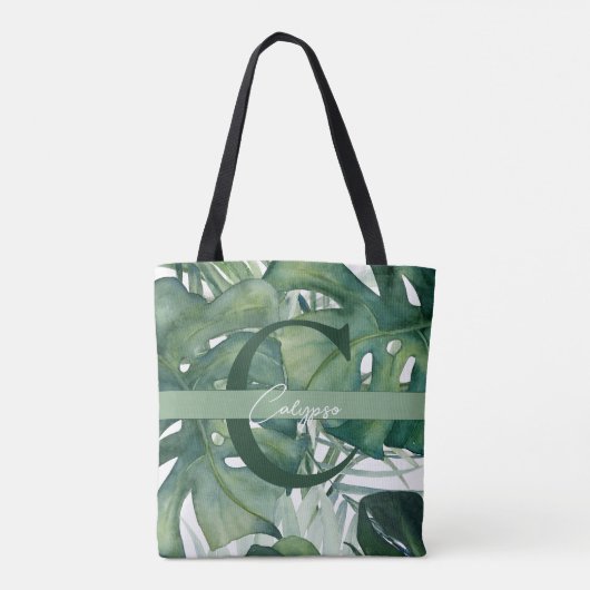 Mongram Letter Tropical Blätter Monstera Greenery Tasche (Rückseite)