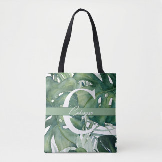 Mongram Letter Tropical Blätter Monstera Greenery Tasche