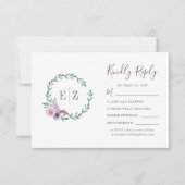 Mongram Lila Blumenzeremonie RSVP Karte (Vorderseite)