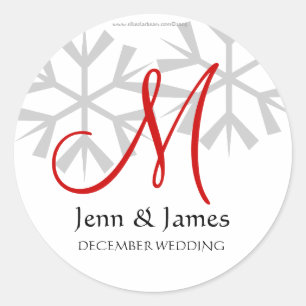Mongram M Siegel zur Winterhochzeit Runder Aufkleber