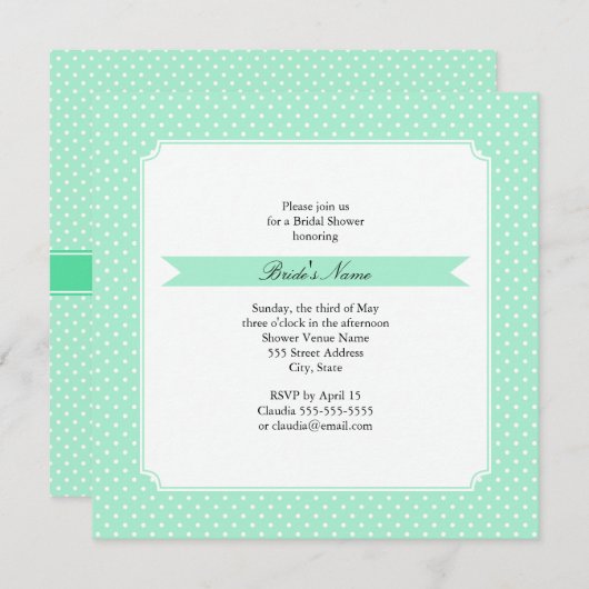 Mongram Magic Mint and White Polka Dot Wedding Einladung (Vorne/Hinten)