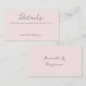 Mongram Minimalistisch Misty Rose Hochzeitdetails Visitenkarte (Vorne/Hinten)