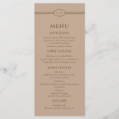Mongram Modern Cream Taupe Wedding Menu Menükarte (Vorderseite)