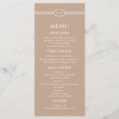 Mongram Modern Cream Taupe Wedding Menu Menükarte (Vorderseite)