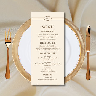 Mongram Modern Cream Taupe Wedding Menu Menükarte
