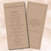 Mongram Modern Cream Taupe Wedding Menu Menükarte