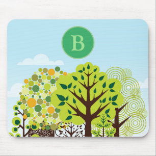 Mongram, Modern Forest Garden Art Green Nature Mousepad