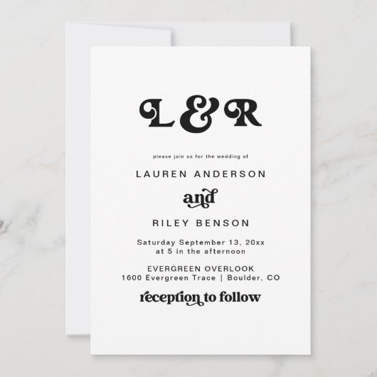 Mongram Modern Retro 70er Jahre Einladung zur Hoch (Vorderseite)