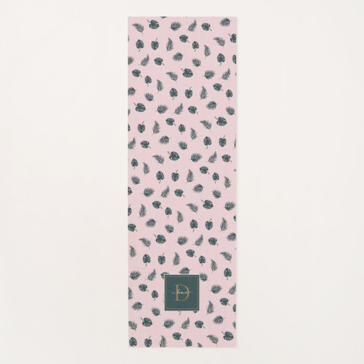 Mongram Monstera Palm Green Blätter mit Name Yogamatte (Vorderseite)
