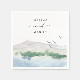 Mongram Mountain Lake Wedding Cocktail Napkin Serviette
