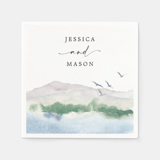 Mongram Mountain Lake Wedding Cocktail Napkin Serviette (Vorderseite)