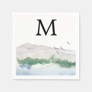 Mongram Mountain Lake Wedding Cocktail Napkin Serviette