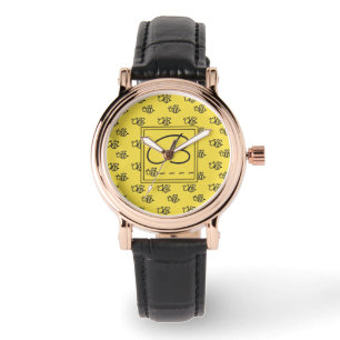 Mongram Muster der Gelben Sommerbienen Armbanduhr