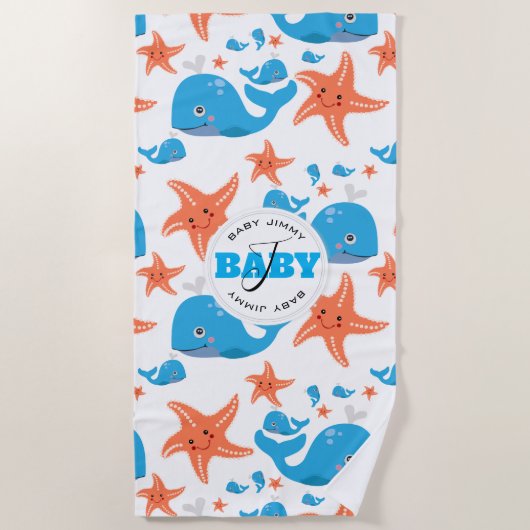 Mongram Muster für Whale und Starfish Baby Strandtuch (Vorderseite)