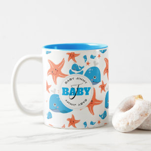 Mongram Muster für Whale und Starfish Baby Zweifarbige Tasse