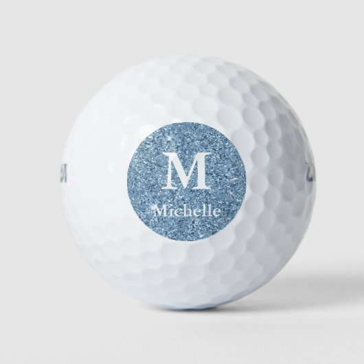 Mongram Name Blue Glitzer Golfball (Vorderseite)