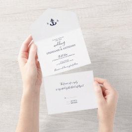 Mongram Nautical Navy Blue Anchor Hochzeit All In One Einladung