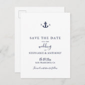 Mongram Nautical Navy Blue Anchor Hochzeit Ankündigungspostkarte (Vorne/Hinten)