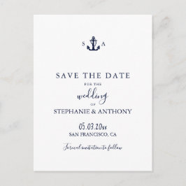 Mongram Nautical Navy Blue Anchor Hochzeit Ankündigungspostkarte
